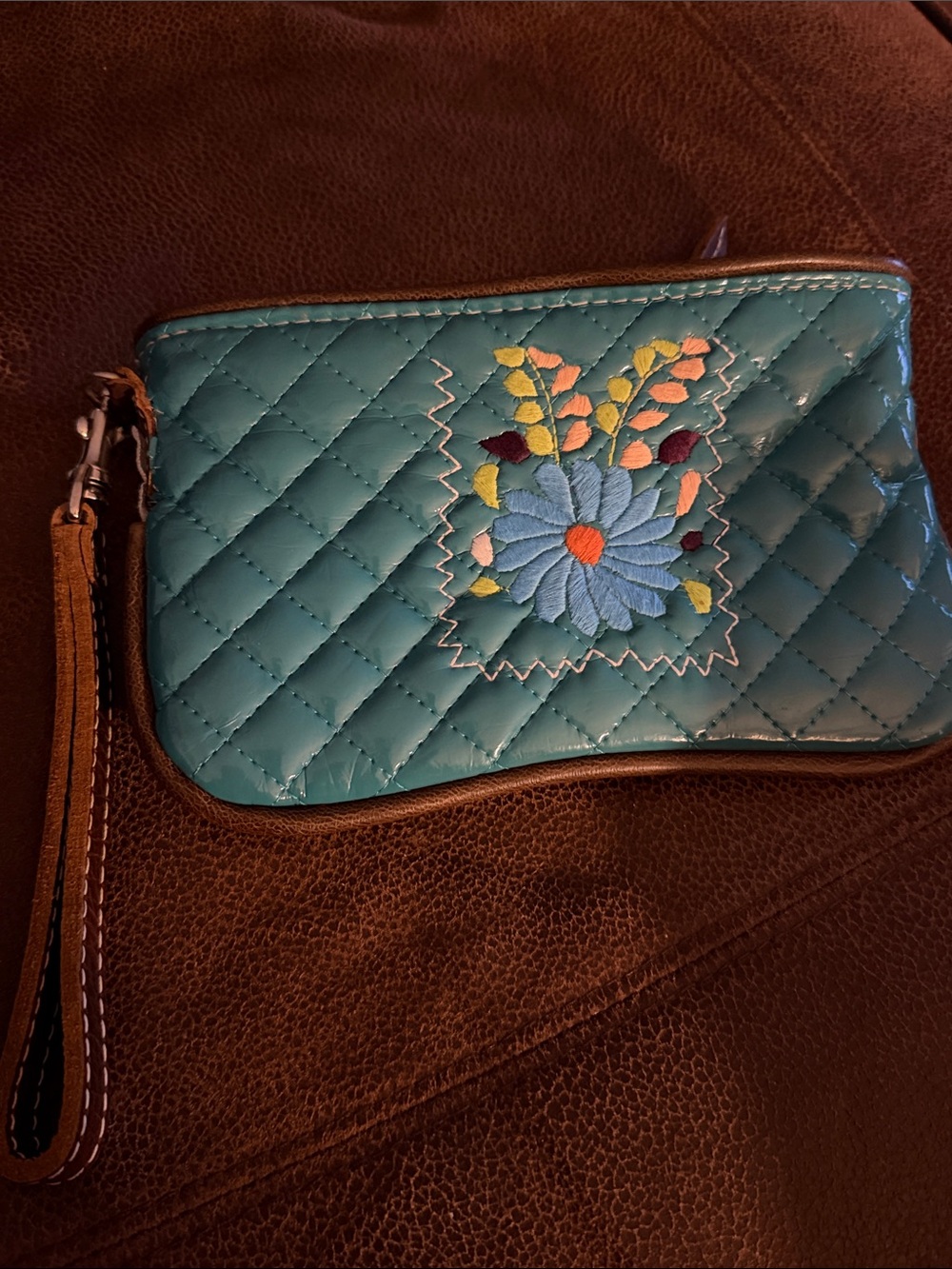 Consuela Quilted Teal Floral Wristlet Clutch or Wristlet